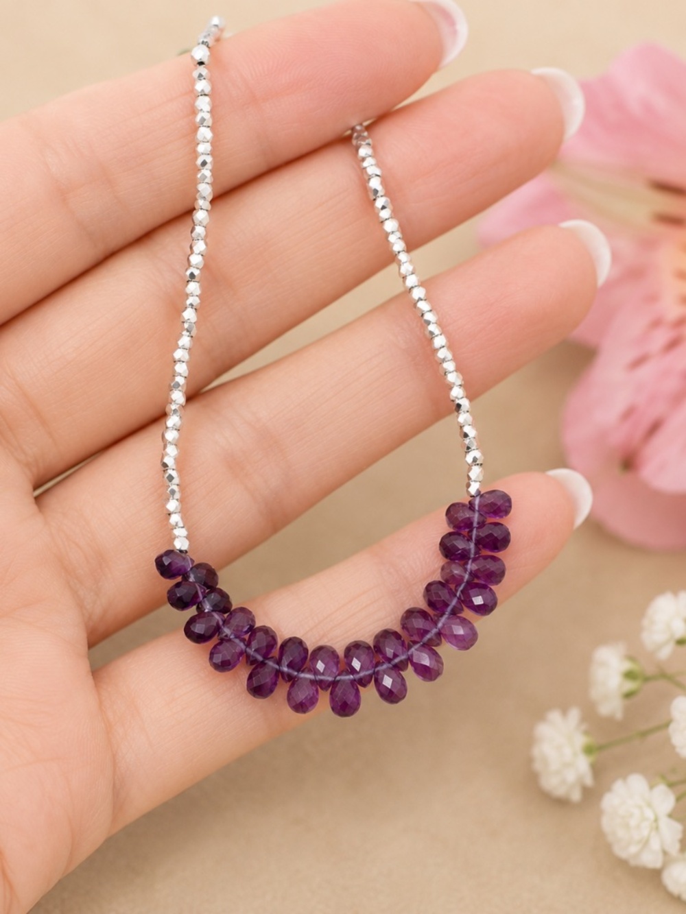 New Handcrafted Natural Amethyst Bracelet Sterling Silver Karen Hill Tribe Beads - Picture 5 of 6